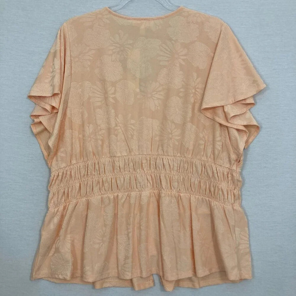 New Rio & Rian Light Orange Flutter Sleeve Stretch Smock Detail Blouse size 2X - Picture 8 of 9